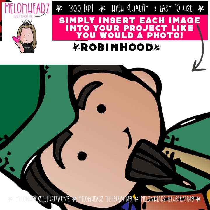 Robinhood clipart, literature, book companion COMBO PACK - Image 3
