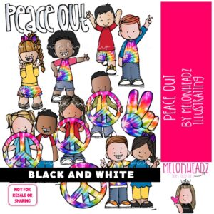 Peace Out clip art End of Year clip art Last Day of School clip art BLACK AND WHITE