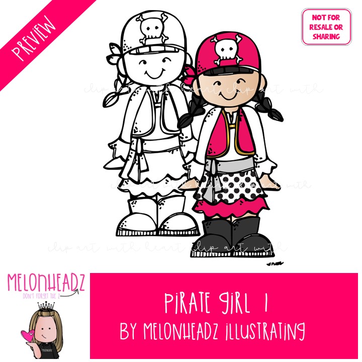 Pirate Girl 1 clip art, Single Image - Image 2