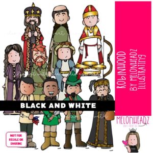 Robinhood clipart, literature, book companion BLACK AND WHITE