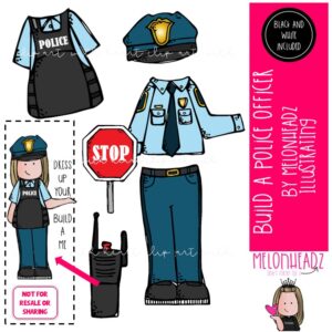 Build A Police Officer clip art, Build A Me, Teacher, digital paper doll Mini, PNG