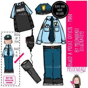 Build A Police Officer Man clip art, Teacher, digital paper doll MINI