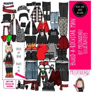 Build A Rockstar Man clip art, Build A Teacher, digital paper doll COMBO PACK