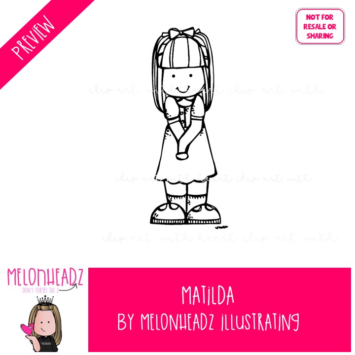 Matilda clip art, literature, book companion BLACK AND WHITE - Image 2