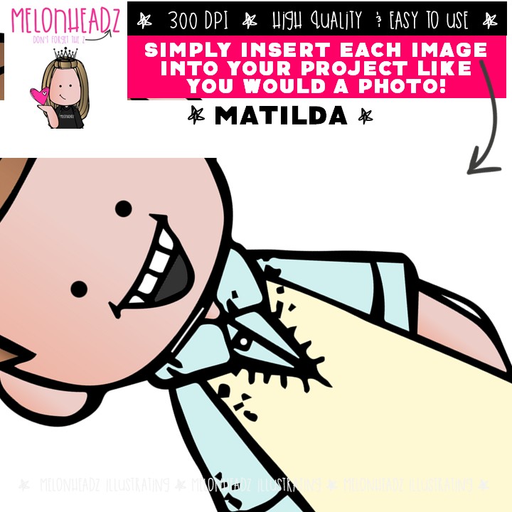 Matilda clip art, literature, book companion COLORED Version - Image 3