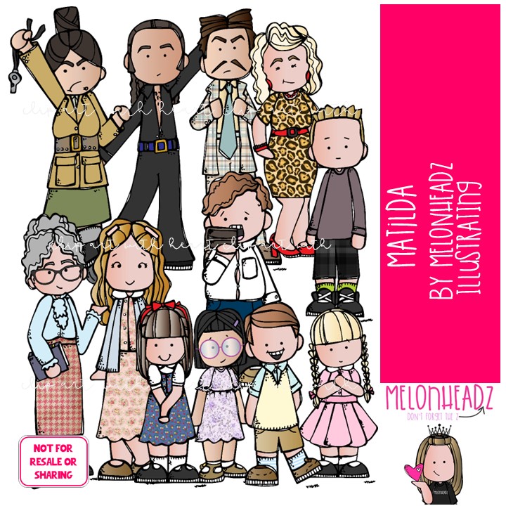 Matilda clip art, literature, book companion COLORED Version