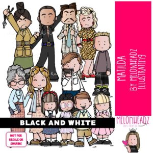 Matilda clip art, literature, book companion BLACK AND WHITE