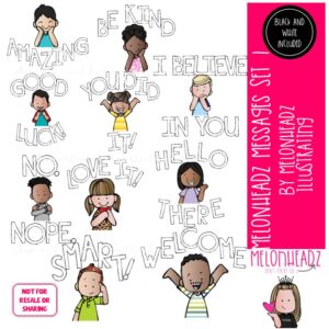 Melonheadz Messages 1 clip art, affirmations COMBO PACK