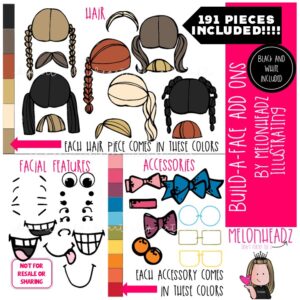 Build A Face add ons clip art, Kidlette, Me, Teacher COMBO PACK