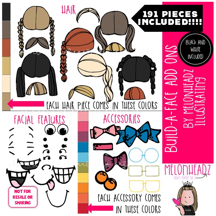 Build A Face add ons clip art, Kidlette, Me, Teacher COMBO PACK