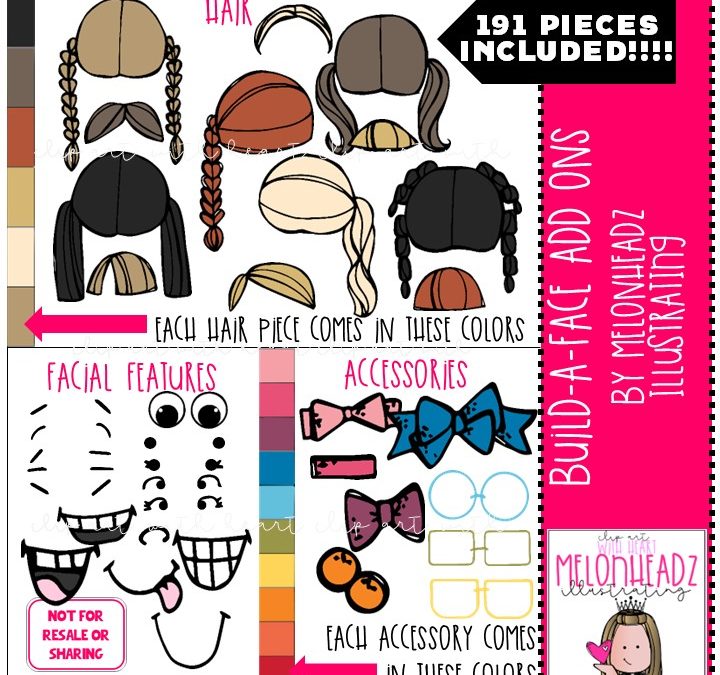 Build a Face clip art – Add Ons – Build-A-Me/Build-A-Teacher/Kidlette – COMBO PACK