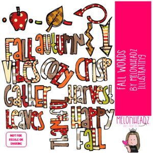 Fall Words clip art, autumn, phrase COLORED Version