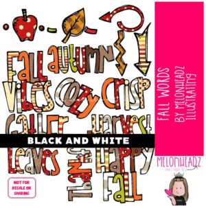 Fall Words clip art, autumn, phrase BLACK AND WHITE