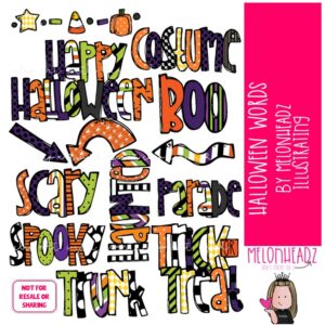 Halloween Words clip art, arrow, page break COLORED Version
