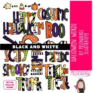 Halloween Words clip art, arrow, page break BLACK AND WHITE