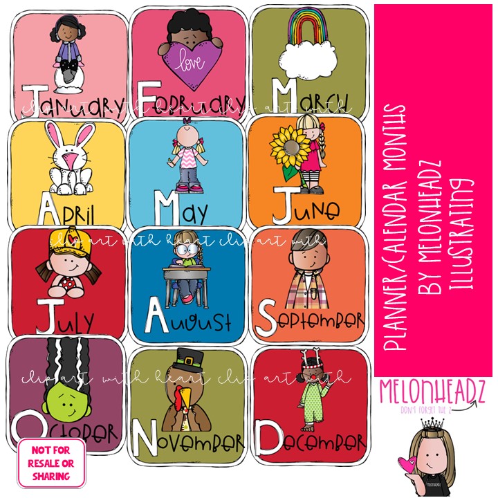 Planner / Calendar, Digital Stickers, Printables, Months of the Year