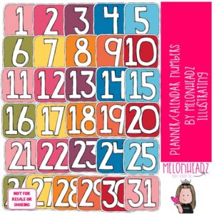Planner / Calendar, Digital Stickers, Printables, Numbers