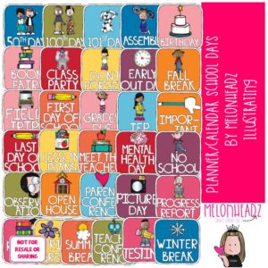 Planner / Calendar, Digital Stickers, printables, School Days