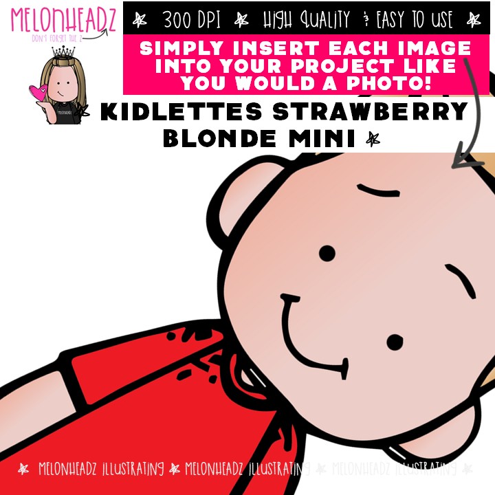 Kidlettes clip art, Strawberry Blonde hair MINI - Image 3