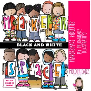 Maker Space Kidlettes clip art  BLACK AND WHITE