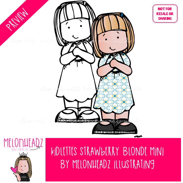 Kidlettes clip art, Strawberry Blonde hair MINI - Image 2