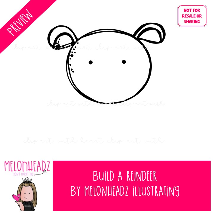 Build A Reindeer clip art, Christmas clip art BLACK AND WHITE - Image 2