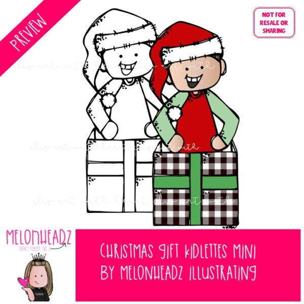 Christmas Gift Kidlettes clip art, Present clip art Mini - Melonheadz