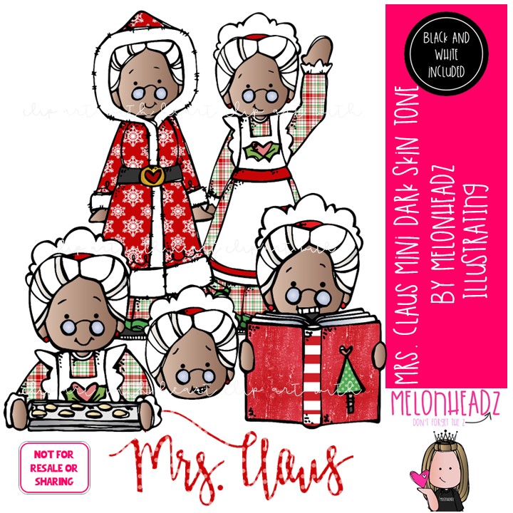 Mrs. Claus clip art Dark Skin, Christmas clip art Mini