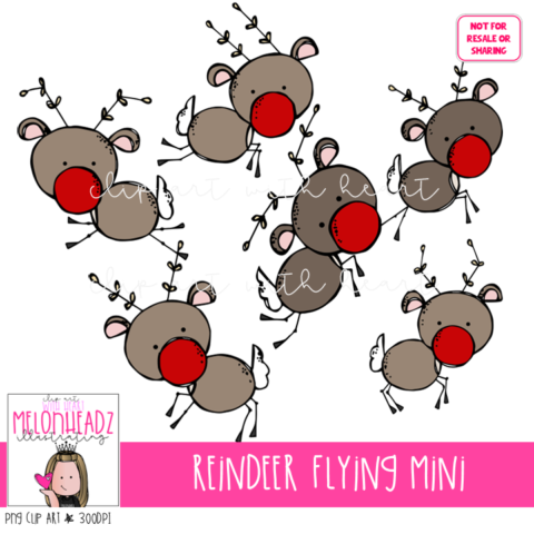 Reindeer Flying clip art, Christmas, site exclusive Mini - Melonheadz