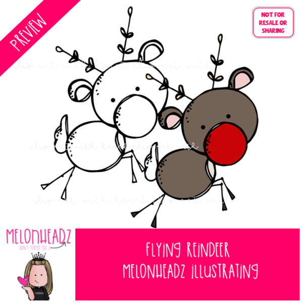 Reindeer Flying clip art, Christmas, site exclusive Mini - Melonheadz