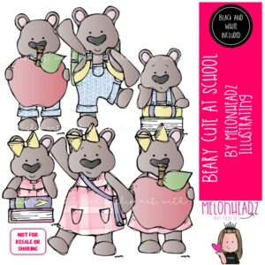 Beary Cute clip art, school, pastel Mini
