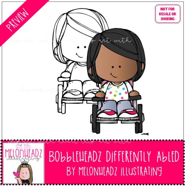 Bobbleheadz clip art – Differently Abled – Mini - Melonheadz Illustrating