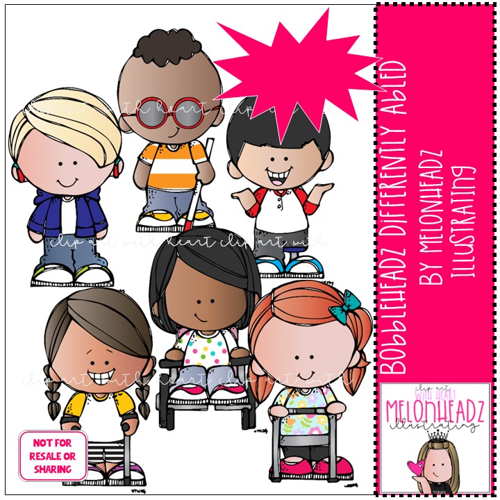 Bobbleheadz clip art – Differently Abled – Mini - Melonheadz Illustrating