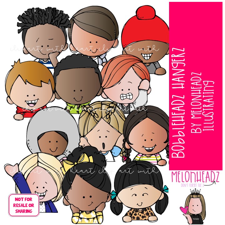 Bobbleheadz clip art, Hangerz, topper COLORED Version