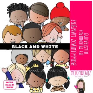 Bobbleheadz clip art, Hangerz, topper BLACK AND WHITE
