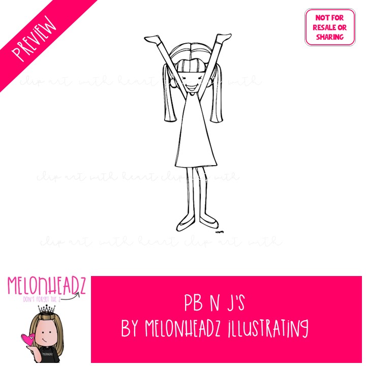 PB n Js clipart, kids, pets BLACK AND WHITE - Image 2