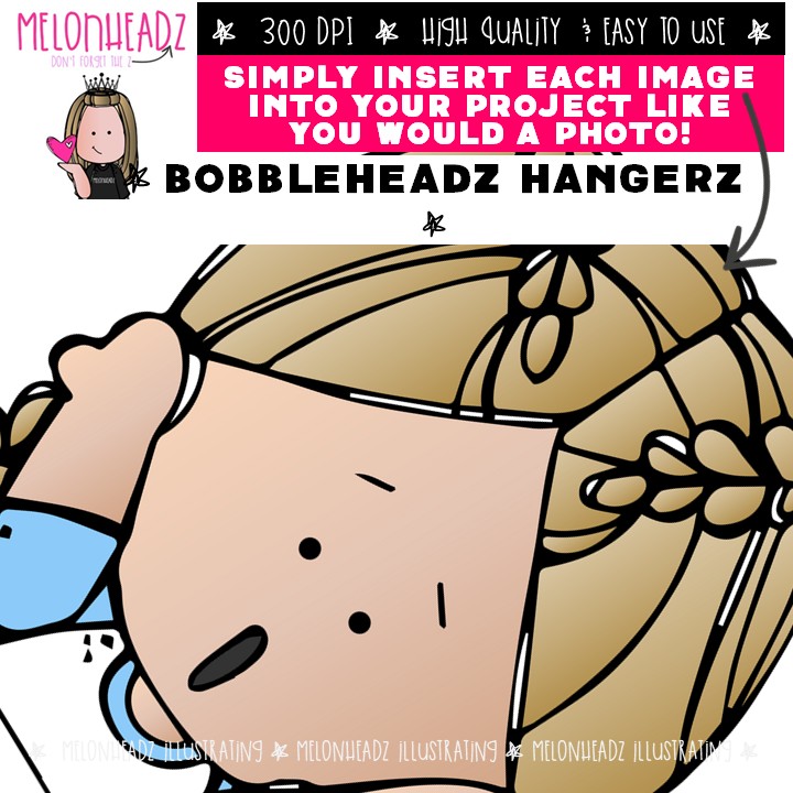 Bobbleheadz clip art, Hangerz, topper COLORED Version - Image 3