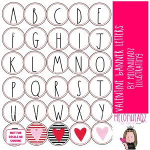 Valentine Banner clip art, Alphabet clip art COLORED Version