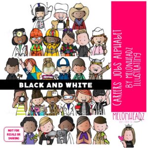 Career Alphabet clip art, job, employment BLACK AND WHITE