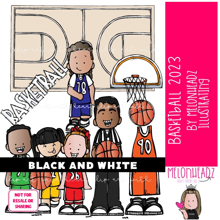 Basketball clipart 2023, Sports BLACK AND WHITE
