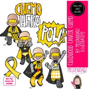 Childhood Cancer Chemo clip art, kid, superhero MINI