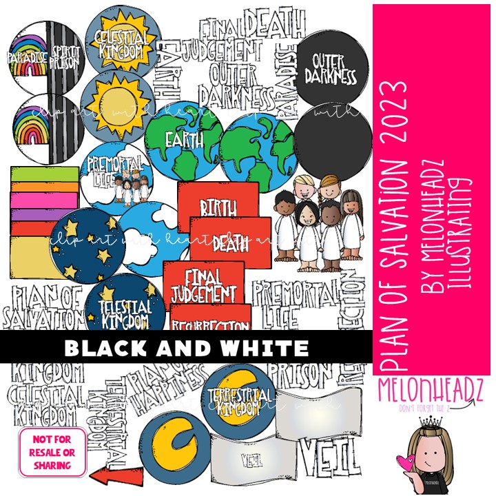 Plan of Salvation clipart 2023, LDS clip art, Plan of Happiness clip art BLACK AND WHITE