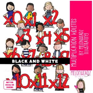 Multiplication Kidlettes clip art, Math clip art, Numbers clip art BLACK AND WHITE