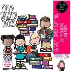 Library Lovers Day clip art, celebration, books MINI