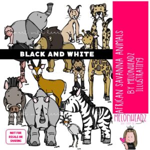 African Savanna Animals clip art, Zoo Animals clip art BLACK AND WHITE
