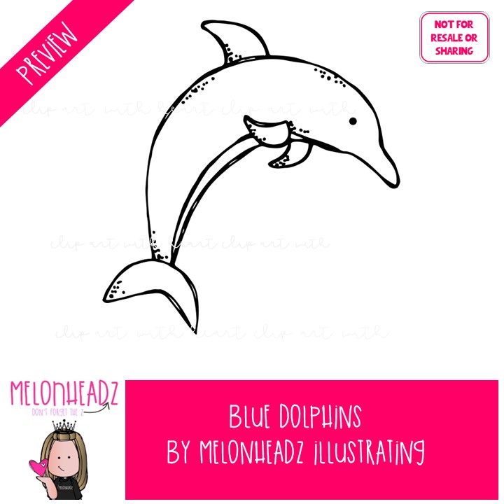 Blue Dolphins clip art, literature, book companion BLACK AND WHITE - Image 2