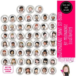 Buttonheadz clip art, (BOHO Version) GIANT