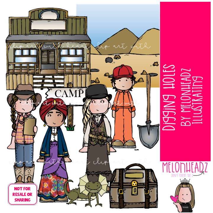 Digging Holes clipart, literature, book companion COLORED Version