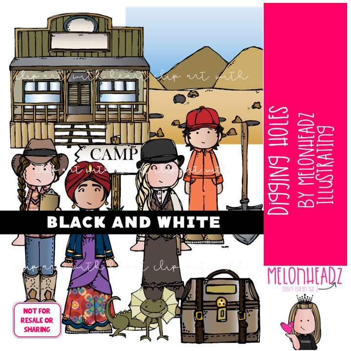 Digging Holes clipart, literature, book companion BLACK AND WHITE