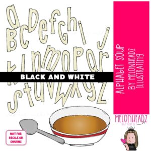 Alphabet Soup clip art, letters clip art BLACK AND WHITE